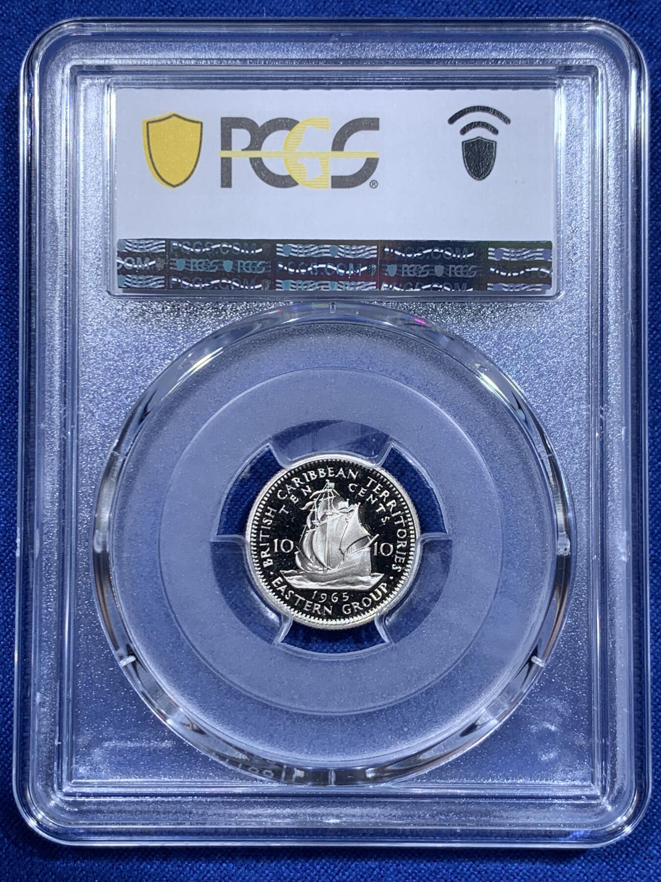《竞宝斋》第416场 周日，周一，2场连拍 （全场包邮） PCGS PR69DCAM 东加勒比1965年10分镍币