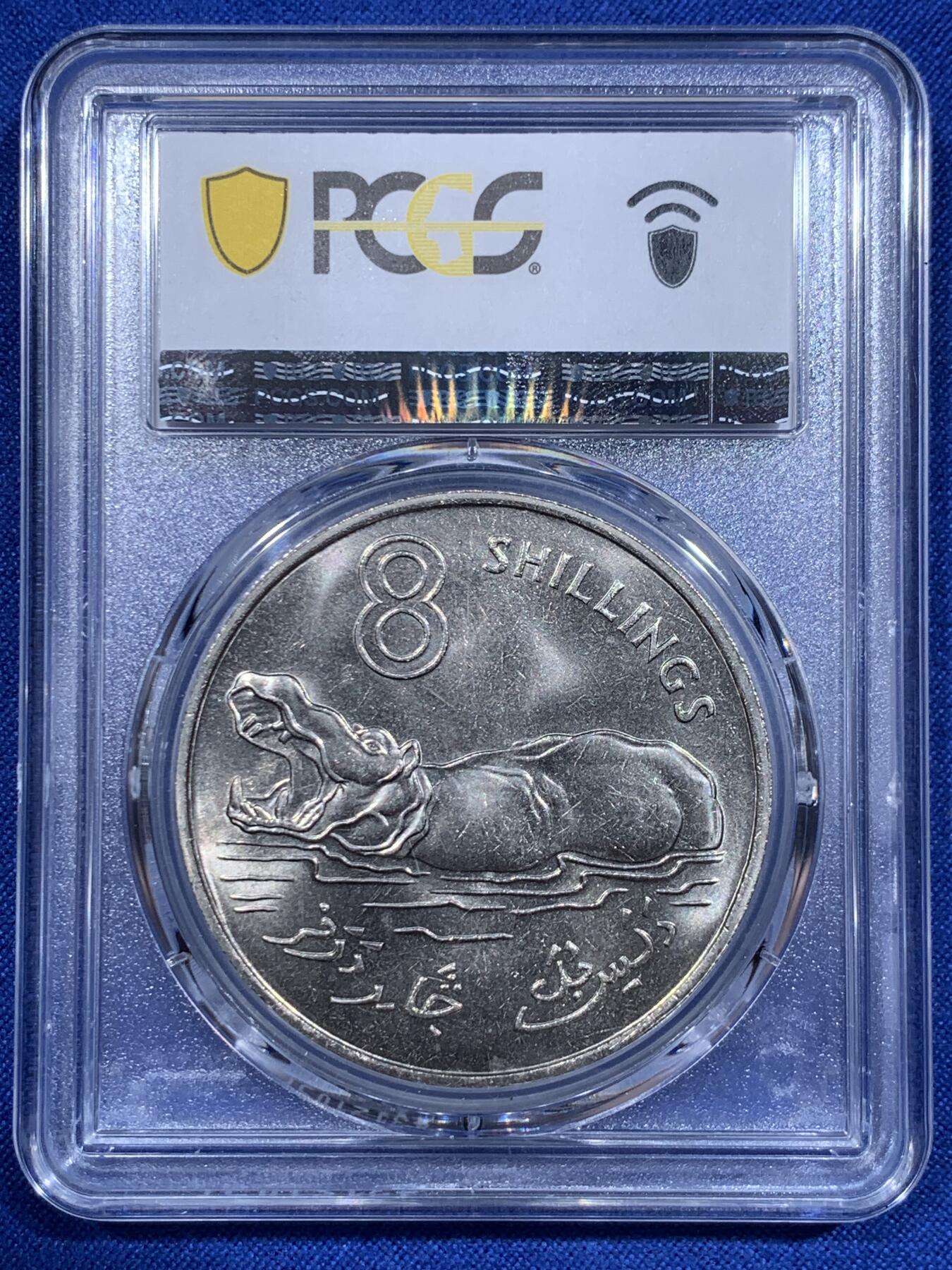 《竞宝斋》第416场 周日，周一，2场连拍 （全场包邮） PCGS MS66 冈比亚1970年8先令大河马币，普制版大镍币，高分难得