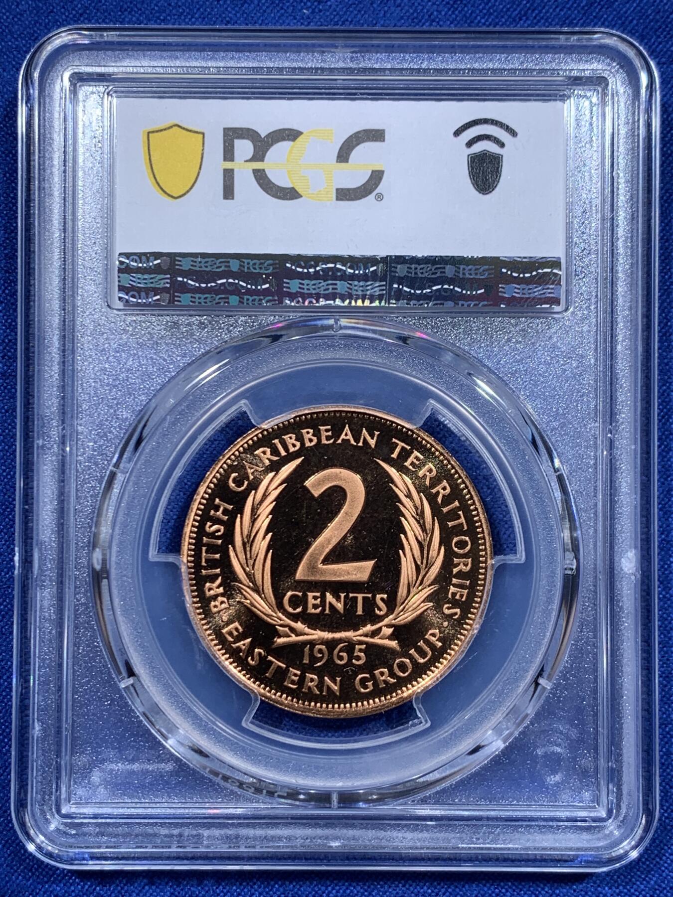 《竞宝斋》第416场 周日，周一，2场连拍 （全场包邮） PCGS PR68RD DCAM 东加勒比1965年2分铜币