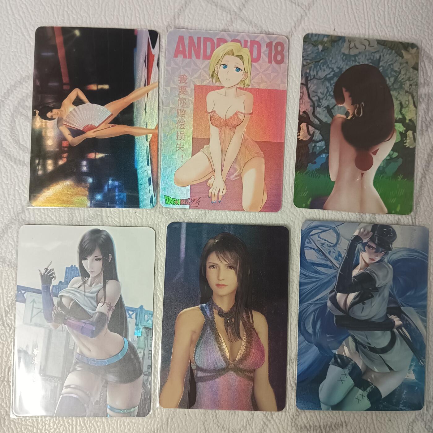 花开卡拍第37期（9月7号周日截拍，品控勿拍!!!拍品不寄存，运费5元，自制卡难免瑕疵，可能存在轻微撞角爆边等出厂瑕疵，品控介意勿拍！） 动漫卡牌 18号+不知火舞+蒂法等共6张 折光彩闪