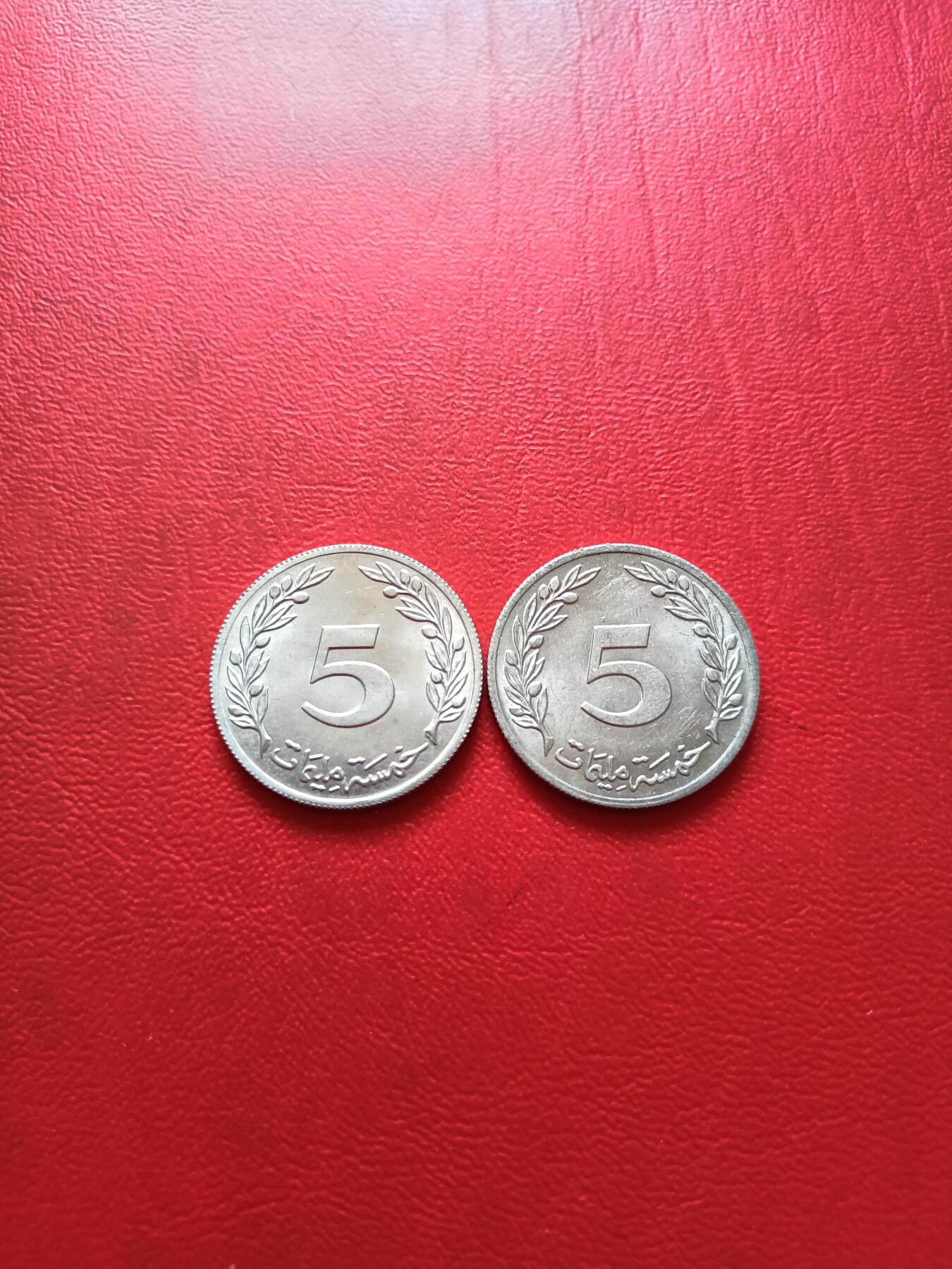 【云涧收藏】第六十场 突尼斯1960年、1983年5米利姆2枚，UNC