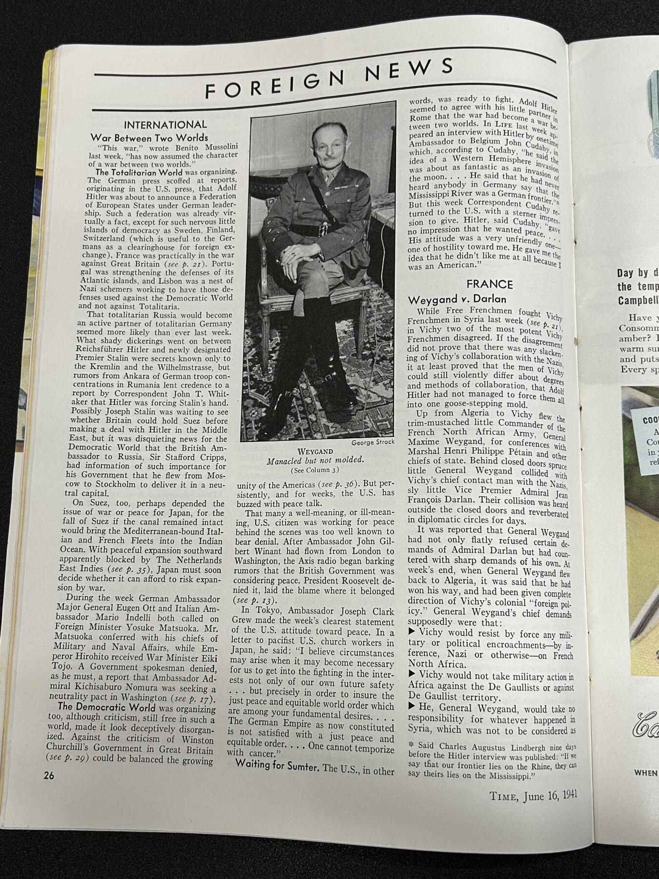 西秦中古拍卖第五十七期 《时代》周刊1941年6月16日 封面人物：陈诚 重庆的保卫者