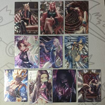 花开卡拍第37期（9月7号周日截拍，品控勿拍!!!拍品不寄存，运费5元，自制卡难免瑕疵，可能存在轻微撞角爆边等出厂瑕疵，品控介意勿拍！） - 动漫人物卡牌 鬼灭之刃+EVA+阿狸+龙珠共10张 粗闪