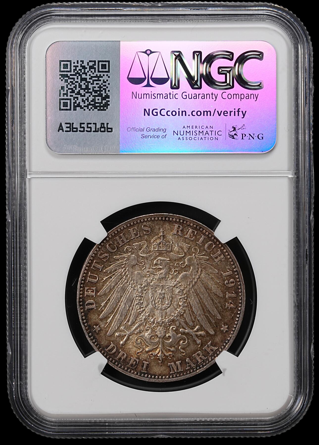 修遠堂世界钱币第八十三期 NGC MS63 1914年巴伐利亚3马克银币 流通马克MS较少见