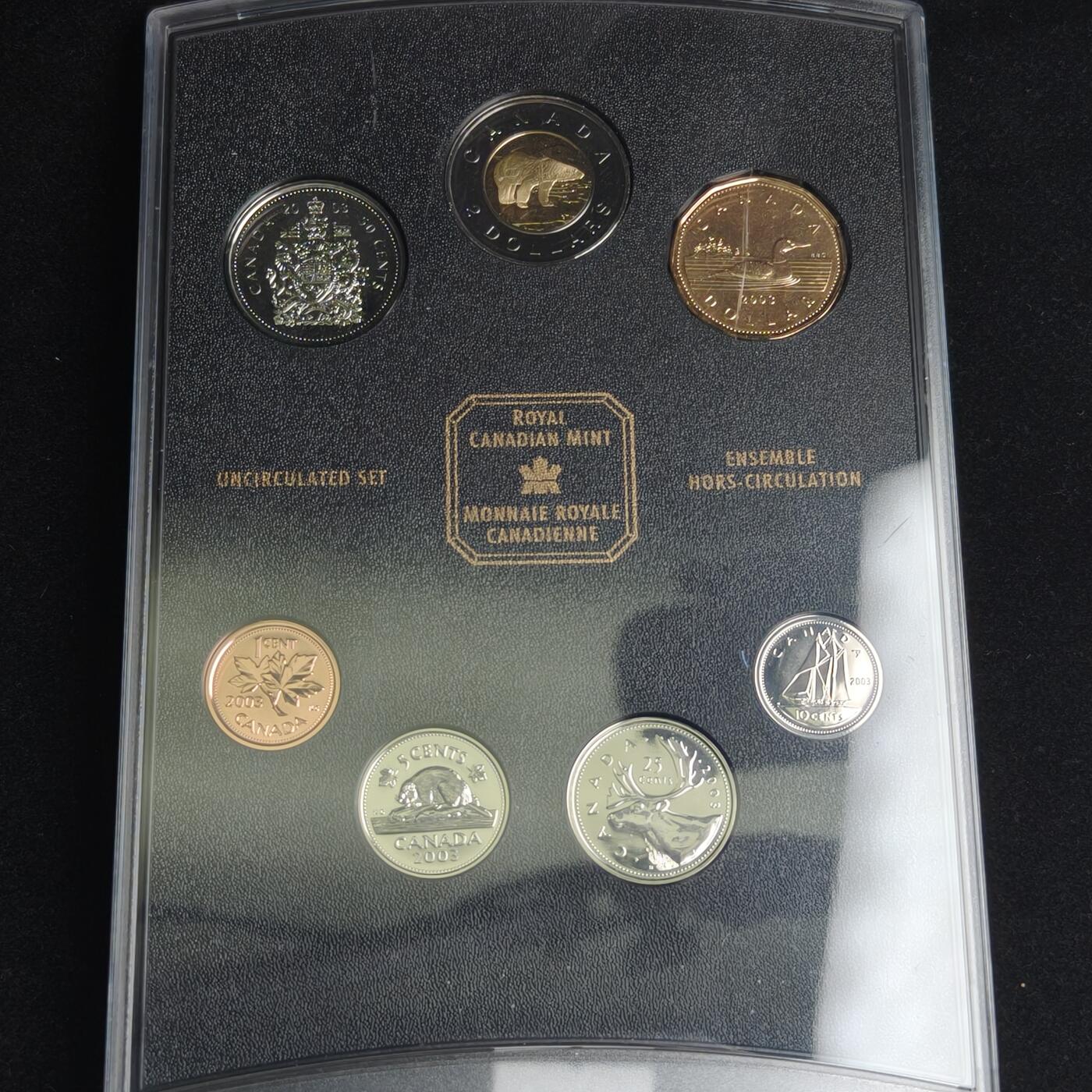 【铜匠收藏】★第125加场★精品币章场，200包邮，不满200.支付运费5元。《接受代拍 代送NGC评级》 加拿大 2003年 精制套币 带2元双色币 共七枚
