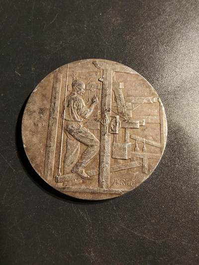 老王徽章第147期 - 法国棉纺织协会镀银纪念章    直径50mm   重量49.7g