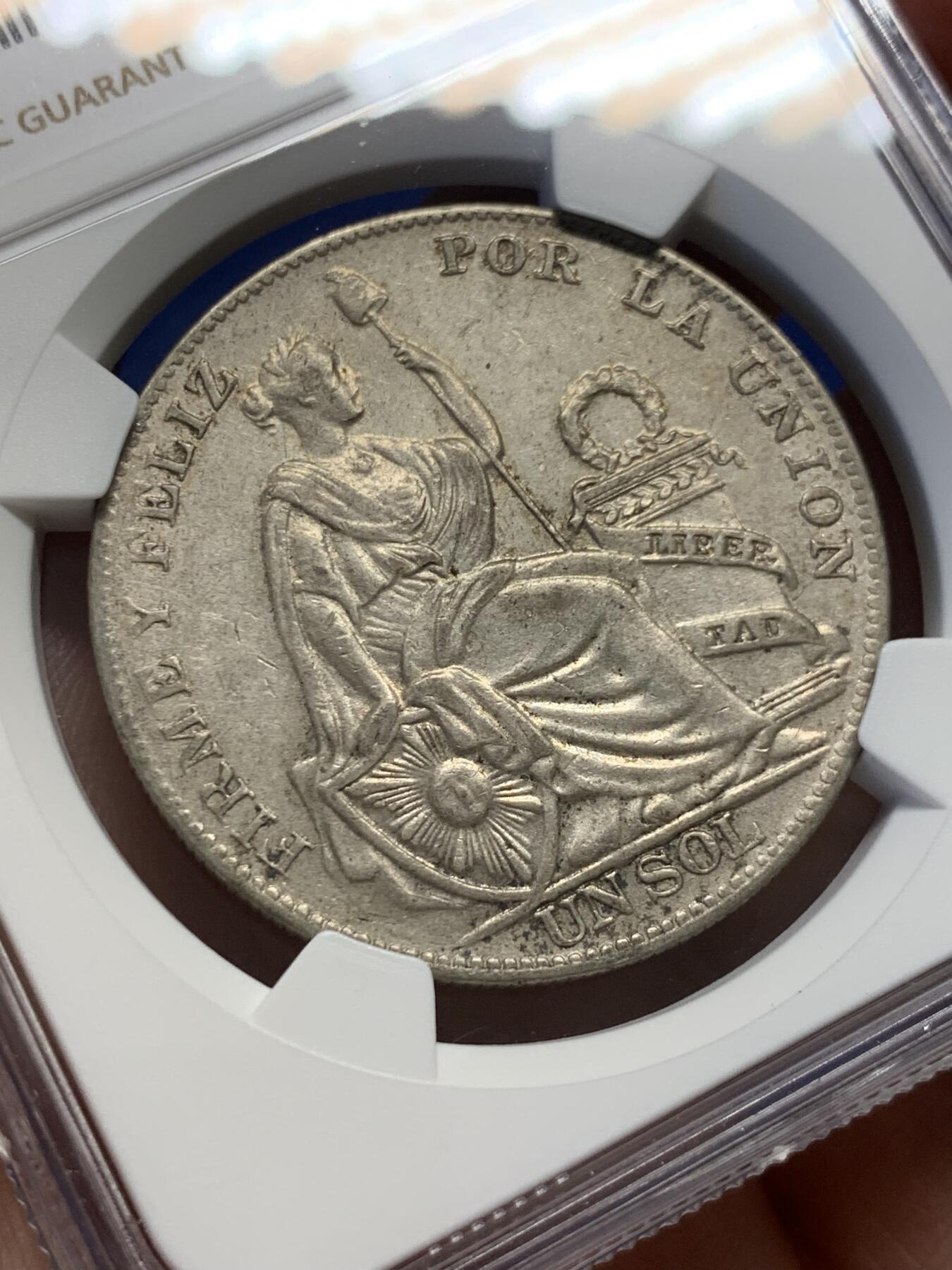 《竞宝斋》第416场 周日，周一，2场连拍 （全场包邮） NGC AU53 秘鲁1934年一索尔银币 老包浆