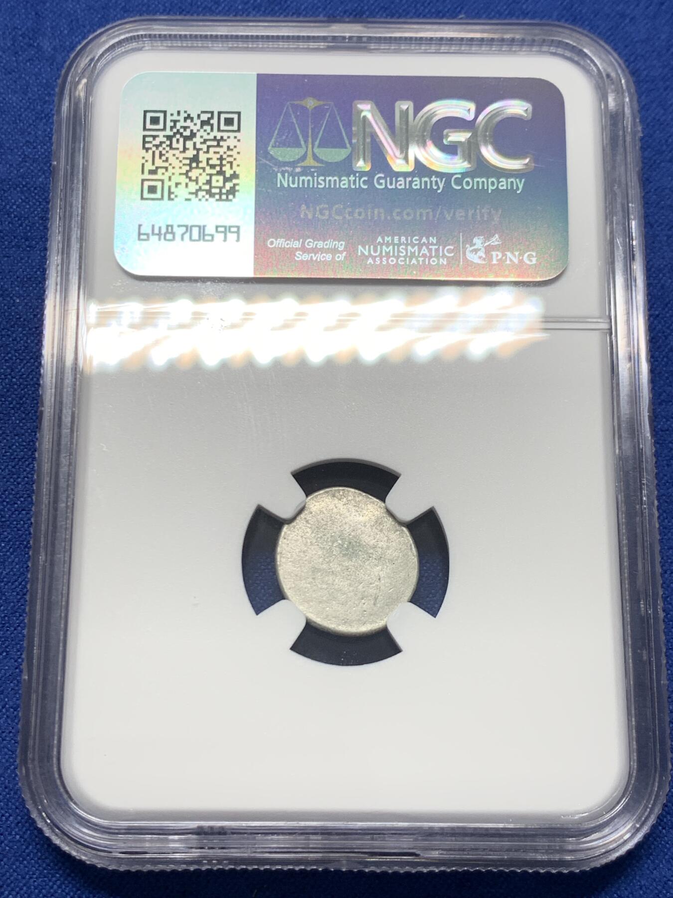 《竞宝斋》第416场 周日，周一，2场连拍 （全场包邮） NGC AU 1600-1860 柬埔寨 神鸟小鸟 2PE 打制银币 老包浆