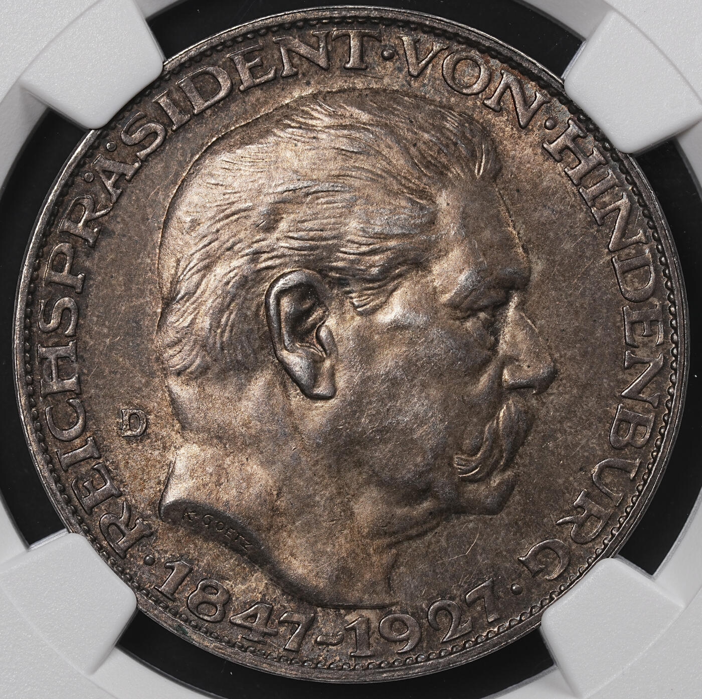 修遠堂世界钱币第八十三期 NGC MS62 1927年兴登堡80大寿纪念银章 卡尔歌茨作品