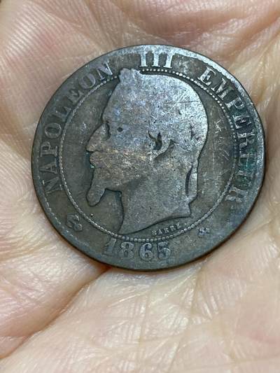 2025年第八十七场(总第一百一十三场）外国好品散币(免佣金) 法兰西第二帝国1865年5生丁(拿破仑三世后期桂冠版，BB标斯特拉斯堡造)
