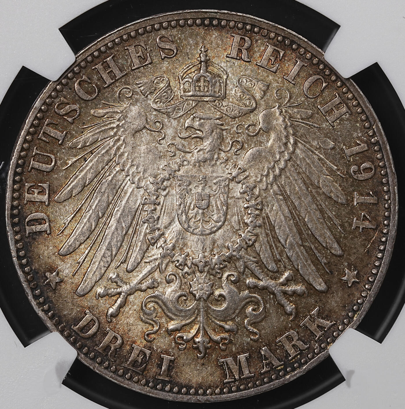 修遠堂世界钱币第八十三期 NGC MS63 1914年巴伐利亚3马克银币 流通马克MS较少见
