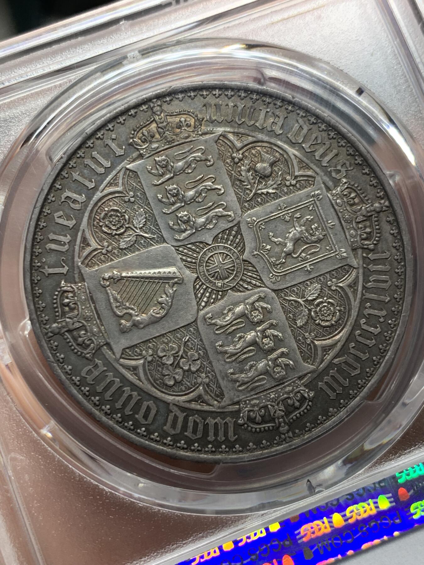 《竞宝斋》第416场 周日，周一，2场连拍 （全场包邮） 英国最美钱币 PCGS PR62 英国 1847年 1克朗 哥特克朗 老欧洲铁灰包浆 有trueview美图