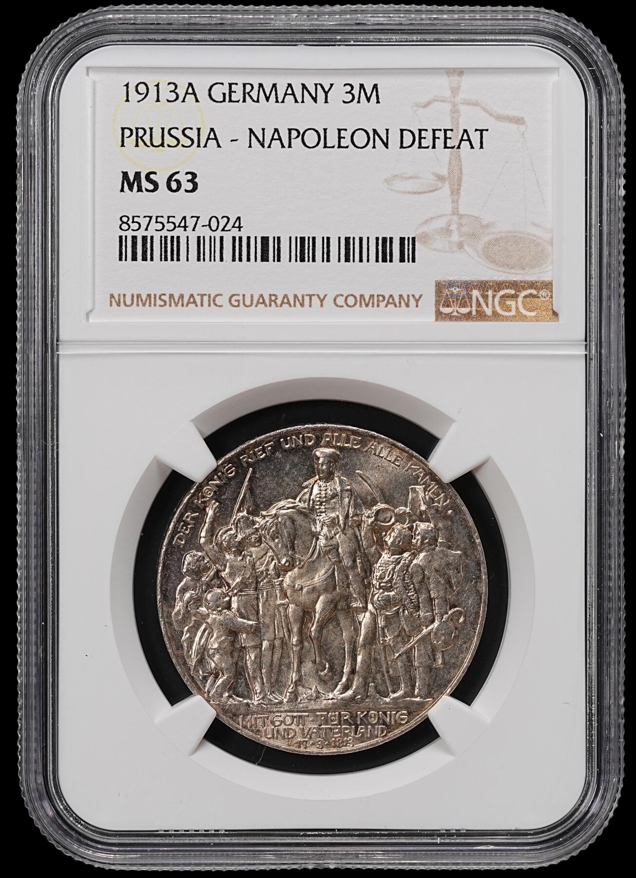 修遠堂世界钱币第八十三期 NGC MS63 1913年普鲁士战胜拿破仑百年纪念3马克银币