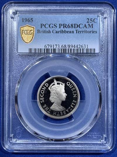 《竞宝斋》第416场 周日，周一，2场连拍 （全场包邮） - PCGS PR68DCAM 东加勒比1965年25分镍币