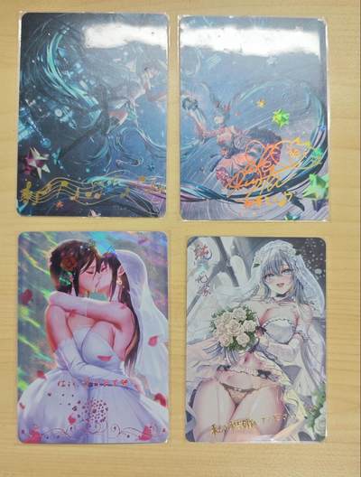 花开卡拍第37期（9月7号周日截拍，品控勿拍!!!拍品不寄存，运费5元，自制卡难免瑕疵，可能存在轻微撞角爆边等出厂瑕疵，品控介意勿拍！） - 茉莉卡牌 初音百合花嫁妹卡 彩闪 4张