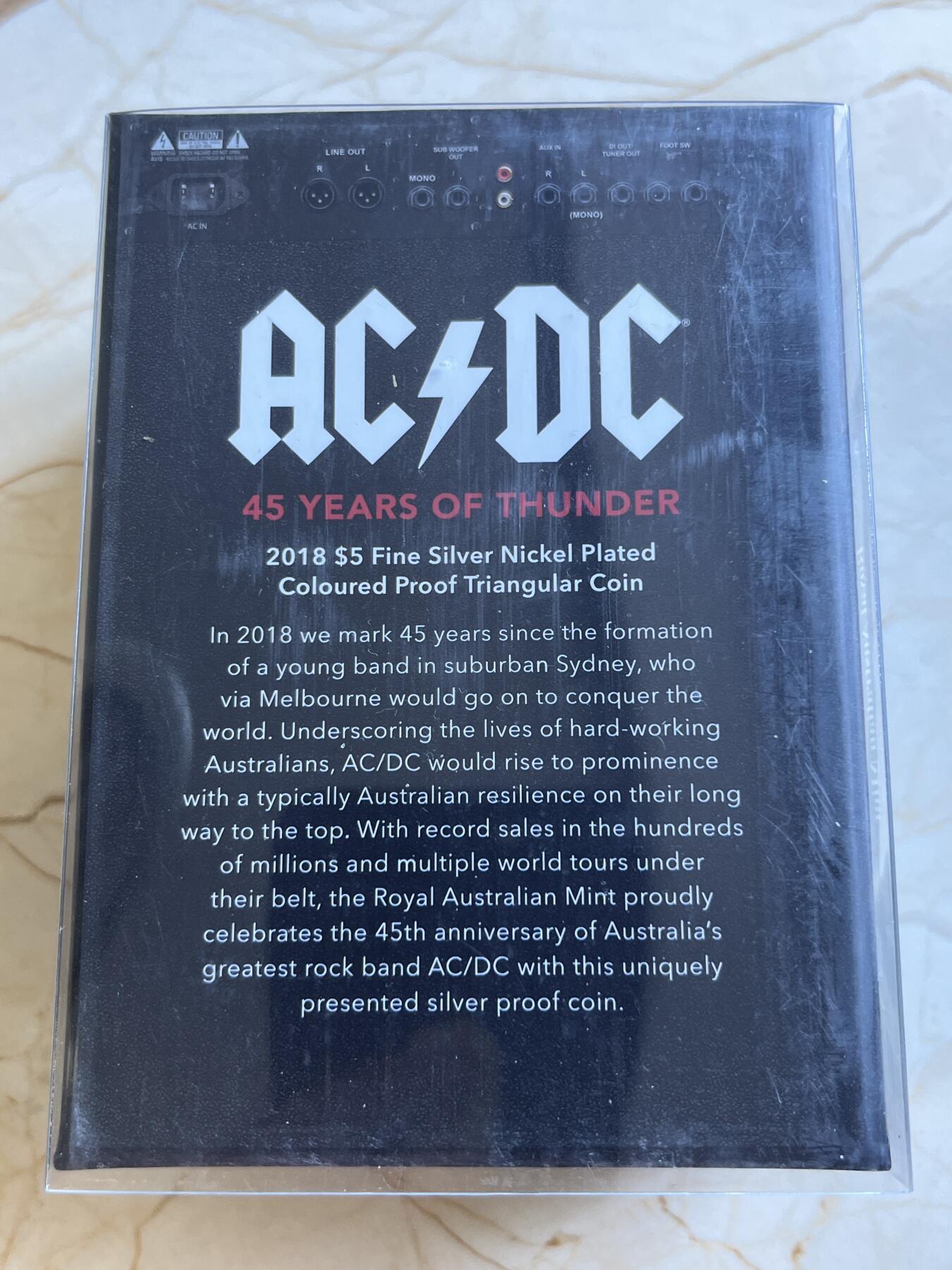 第173期拍卖【长期征集拍品】 澳大利亚2018年AC/DC45周年三角形纪念银币NGC-PF70首原盒证书，999银，22.23克，发行10000枚