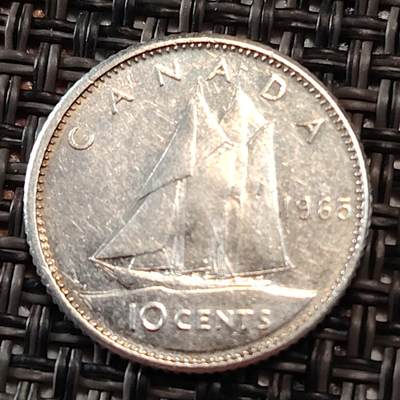 布加迪🐬～世界钱币(上海)🌾第 241 期 /  各国套币和散币 - 加拿大🇨🇦 1965年 10分银币