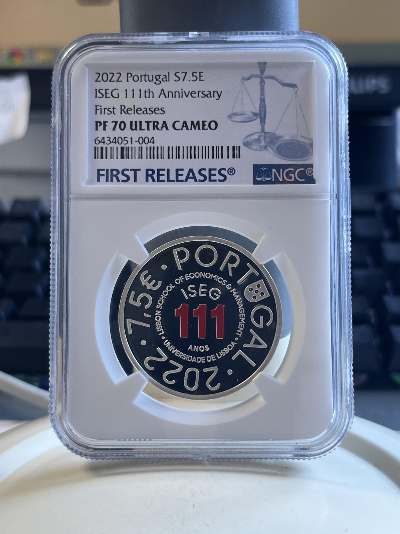 第173期拍卖【长期征集拍品】  葡萄牙2022年ISEG 111周年纪念银币NGC-PF70首原盒证书，925银，13.5克，发行2889枚