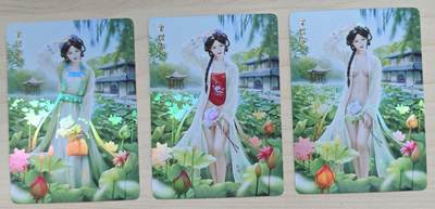 花开卡拍第37期（9月7号周日截拍，品控勿拍!!!拍品不寄存，运费5元，自制卡难免瑕疵，可能存在轻微撞角爆边等出厂瑕疵，品控介意勿拍！） - 燎原卡牌 梦回红楼 贾惜春三渐变 彩闪 3张