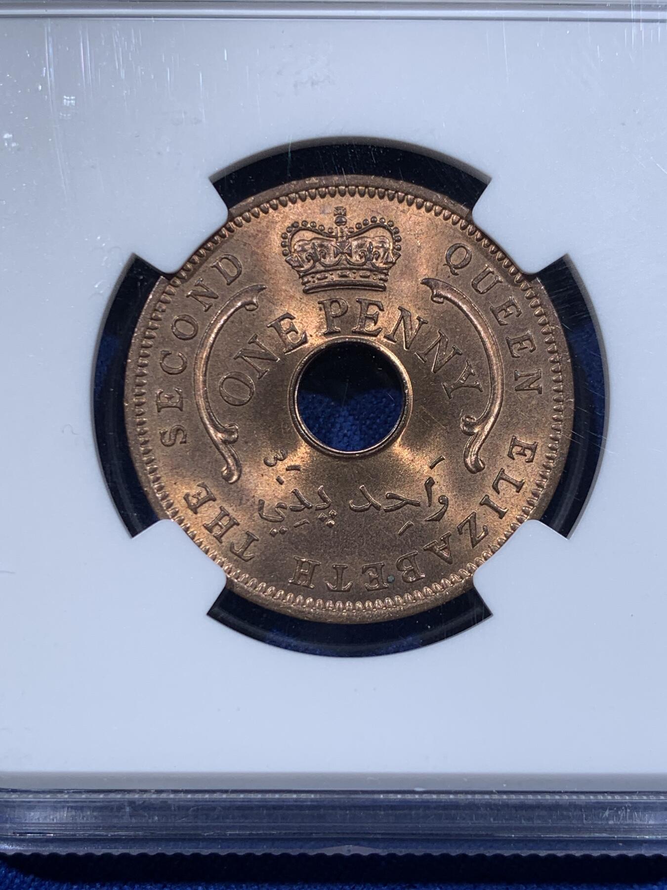 《竞宝斋》第416场 周日，周一，2场连拍 （全场包邮） NGC MS65RB 尼日利亚1959年1便士铜币，尼日利亚首年份币