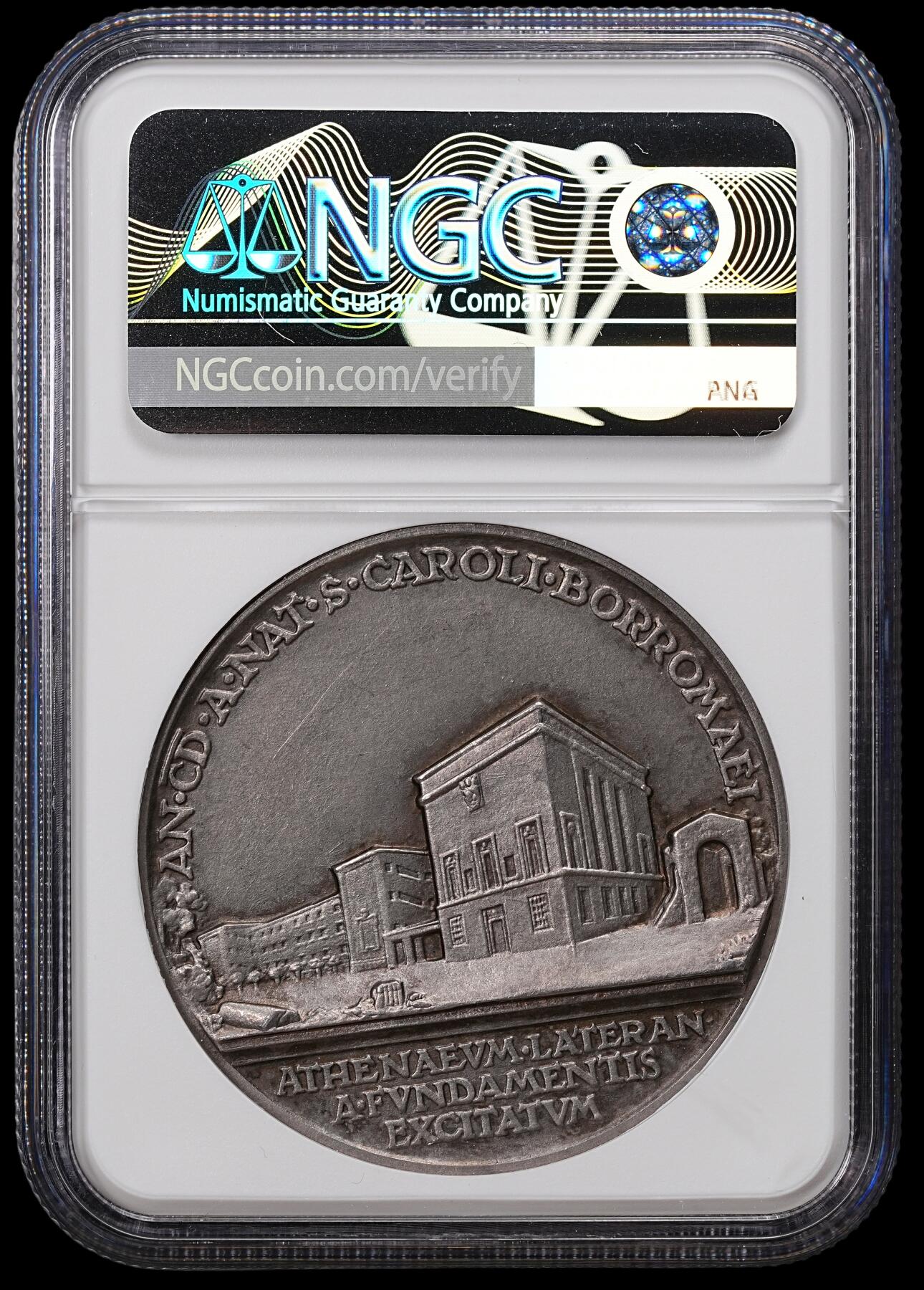 修遠堂世界钱币第八十三期 NGC MS63 1938年梵蒂冈-拉特朗大学纪念高浮雕大银章