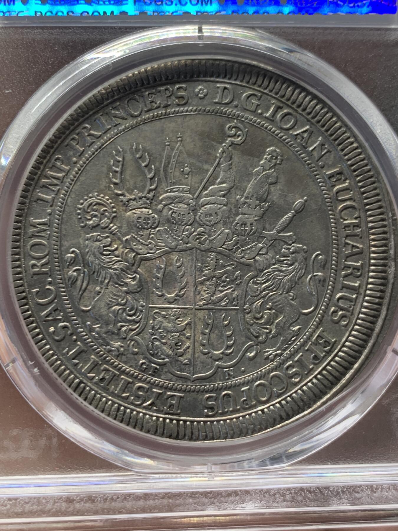 《竞宝斋》第416场 周日，周一，2场连拍 （全场包邮） PCGS AU 德国 1694 艾希施泰特主教区 流通泰勒大银币 发行量仅24264 首拍品种 打制的不错 不可错过