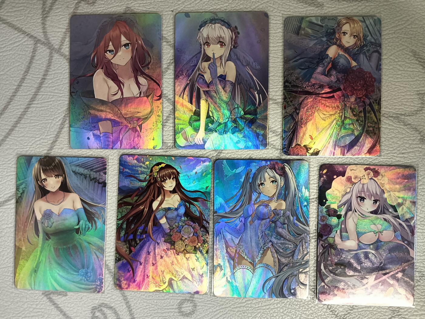 花开卡拍第37期（9月7号周日截拍，品控勿拍!!!拍品不寄存，运费5元，自制卡难免瑕疵，可能存在轻微撞角爆边等出厂瑕疵，品控介意勿拍！） 宁缺卡牌 婚纱系列一套7张 粗彩闪 