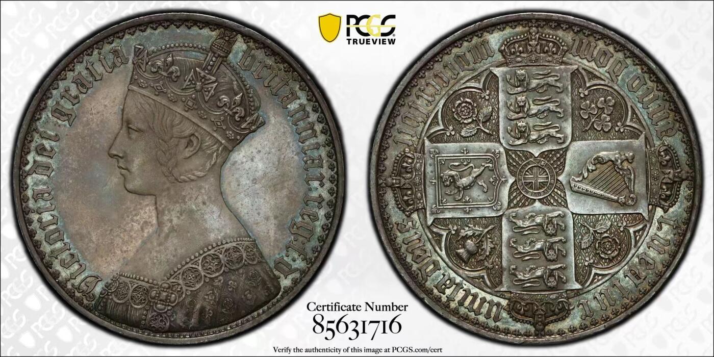 《竞宝斋》第416场 周日，周一，2场连拍 （全场包邮） 英国最美钱币 PCGS PR62 英国 1847年 1克朗 哥特克朗 老欧洲铁灰包浆 有trueview美图