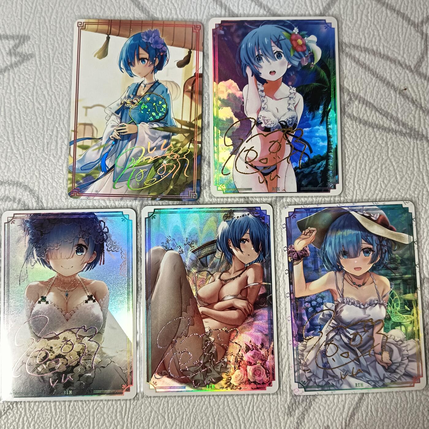 花开卡拍第37期（9月7号周日截拍，品控勿拍!!!拍品不寄存，运费5元，自制卡难免瑕疵，可能存在轻微撞角爆边等出厂瑕疵，品控介意勿拍！） 蕾姆卡牌 婚纱+和服+私房 5张彩签卡 折光彩闪