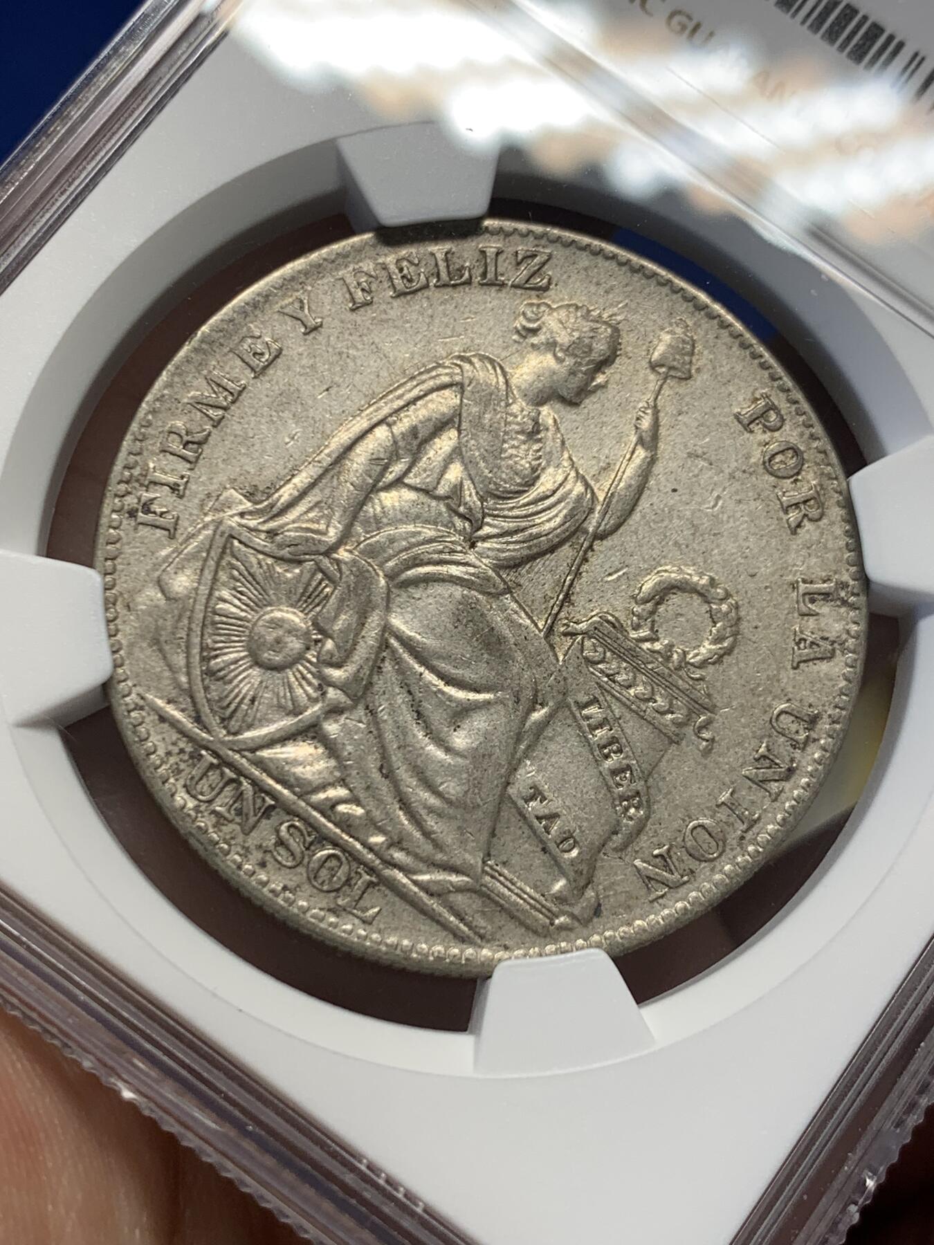 《竞宝斋》第416场 周日，周一，2场连拍 （全场包邮） NGC AU53 秘鲁1934年一索尔银币 老包浆