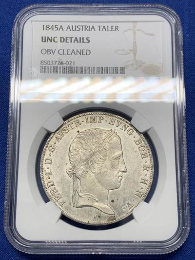 《竞宝斋》第416场 周日，周一，2场连拍 （全场包邮） - NGC UNC 奥地利 1845 约瑟夫一世皇帝  泰勒大银币 非常少见的大头版本