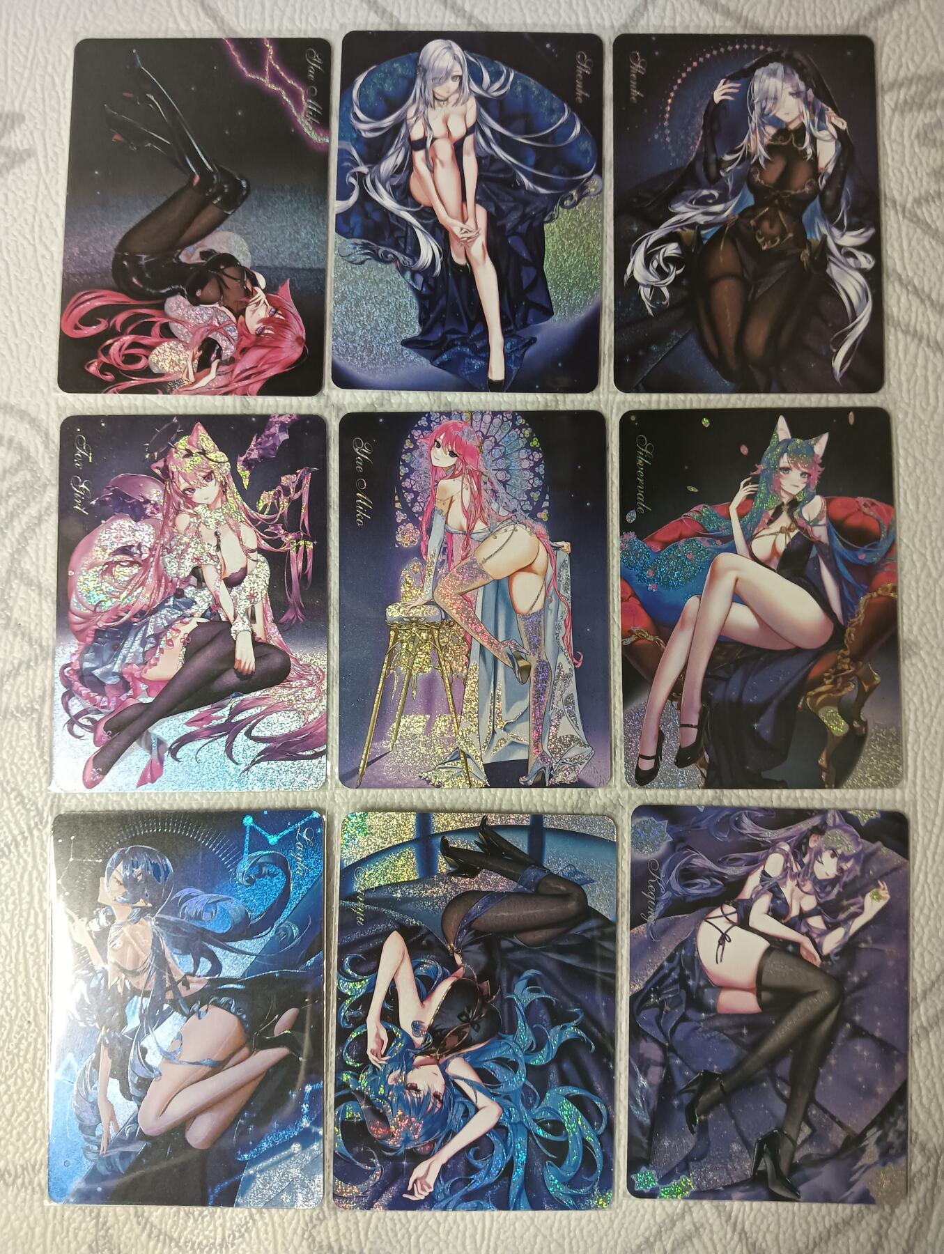 花开卡拍第37期（9月7号周日截拍，品控勿拍!!!拍品不寄存，运费5元，自制卡难免瑕疵，可能存在轻微撞角爆边等出厂瑕疵，品控介意勿拍！） 驴打滚卡牌 原神舞会系列 都是黑丝大长腿 小圆点彩闪