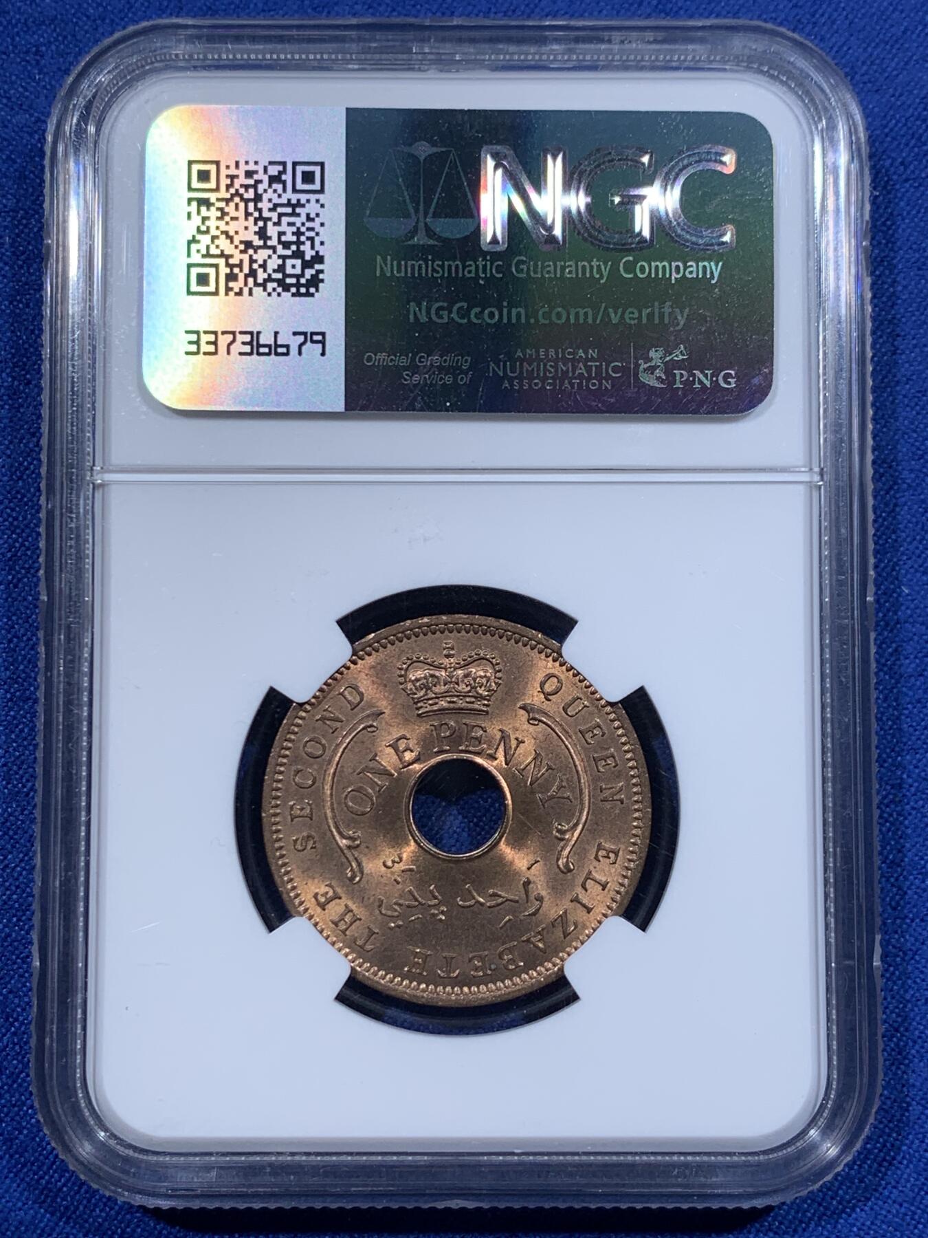 《竞宝斋》第416场 周日，周一，2场连拍 （全场包邮） NGC MS65RB 尼日利亚1959年1便士铜币，尼日利亚首年份币