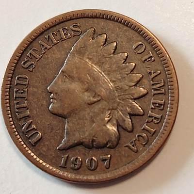 布加迪🐬～世界钱币(上海)🌾第 265 期 /  各国套币和散币 - 美国🇺🇸 1907年 1分铜币 印第安人头像～C8