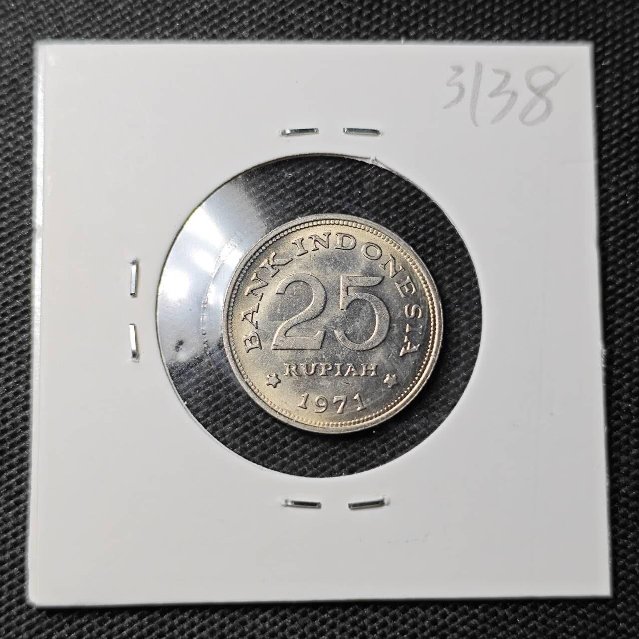 KK钱币收藏小铺 第331期 2月预留时间 周末发货  1971印度尼西亚25卢比 好品
