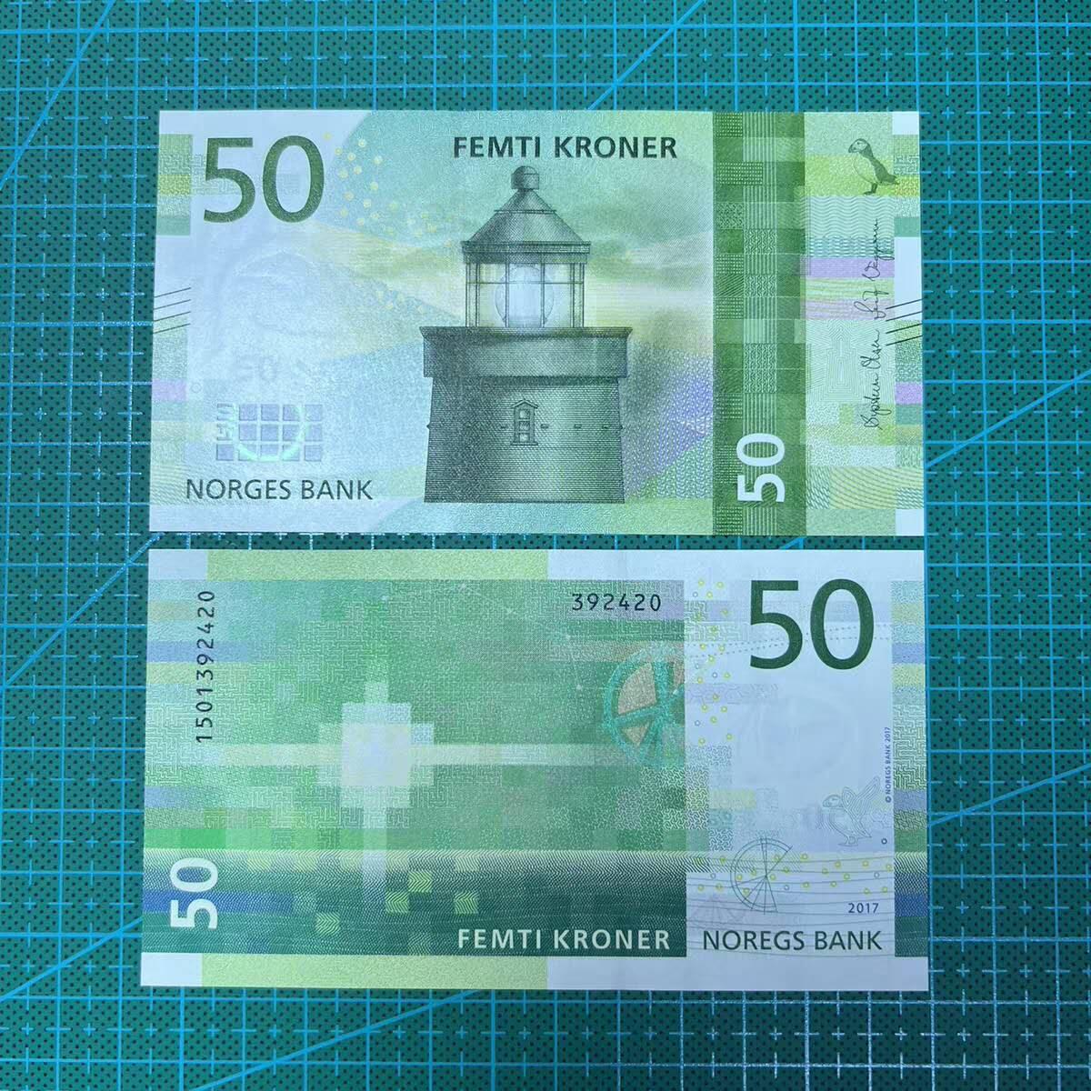 全新UNC  挪威2017年50克朗  P-53 英国海军部编号L0005号灯塔