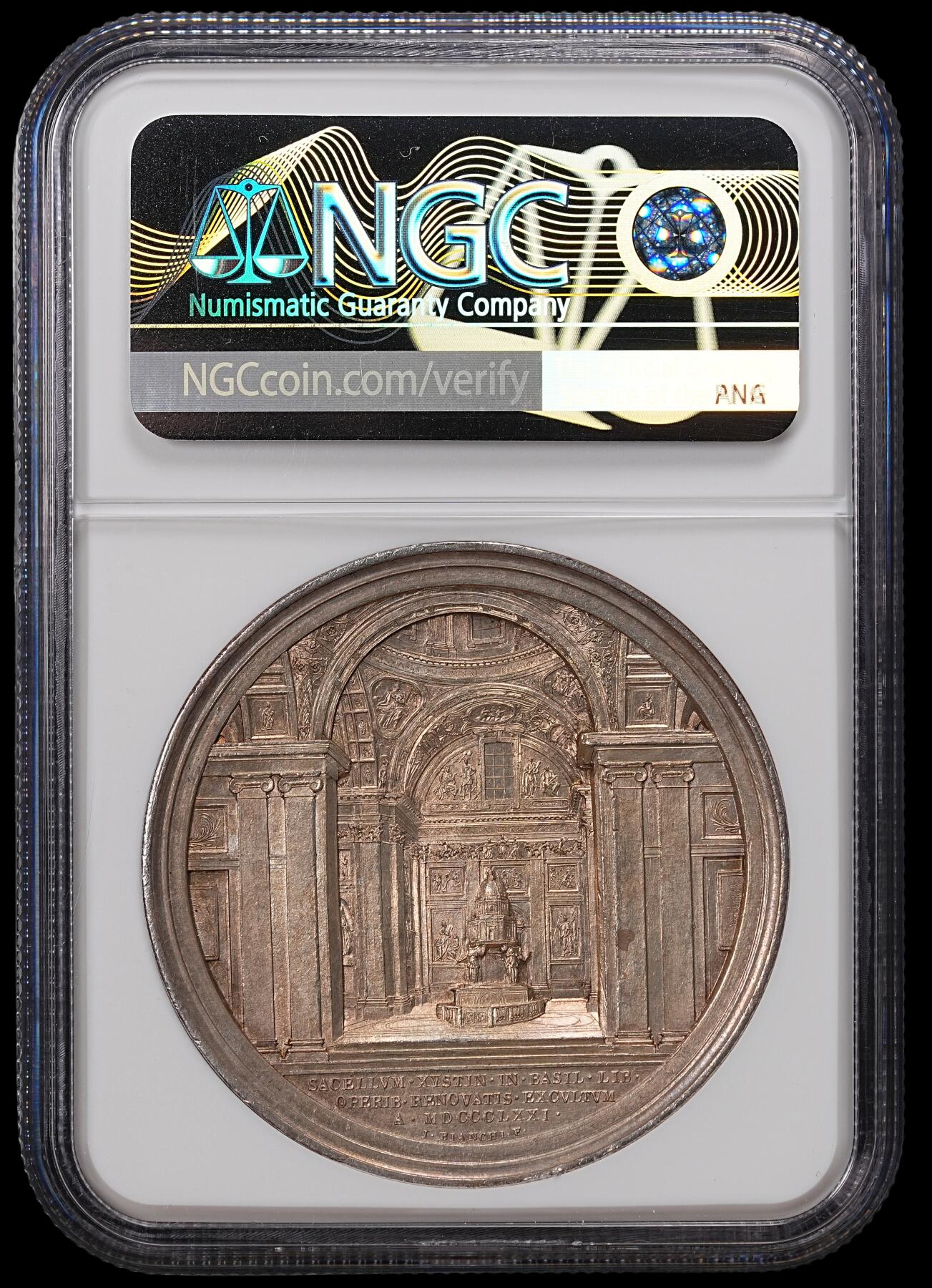 修遠堂世界钱币第八十三期 NGC MS62 1871年梵蒂冈-西斯廷教堂高浮雕大银章
