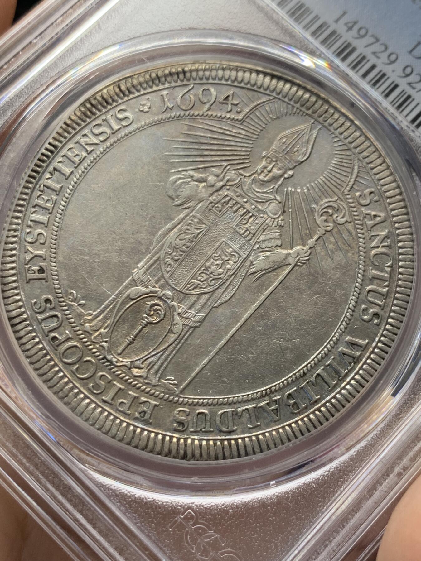 《竞宝斋》第416场 周日，周一，2场连拍 （全场包邮） PCGS AU 德国 1694 艾希施泰特主教区 流通泰勒大银币 发行量仅24264 首拍品种 打制的不错 不可错过