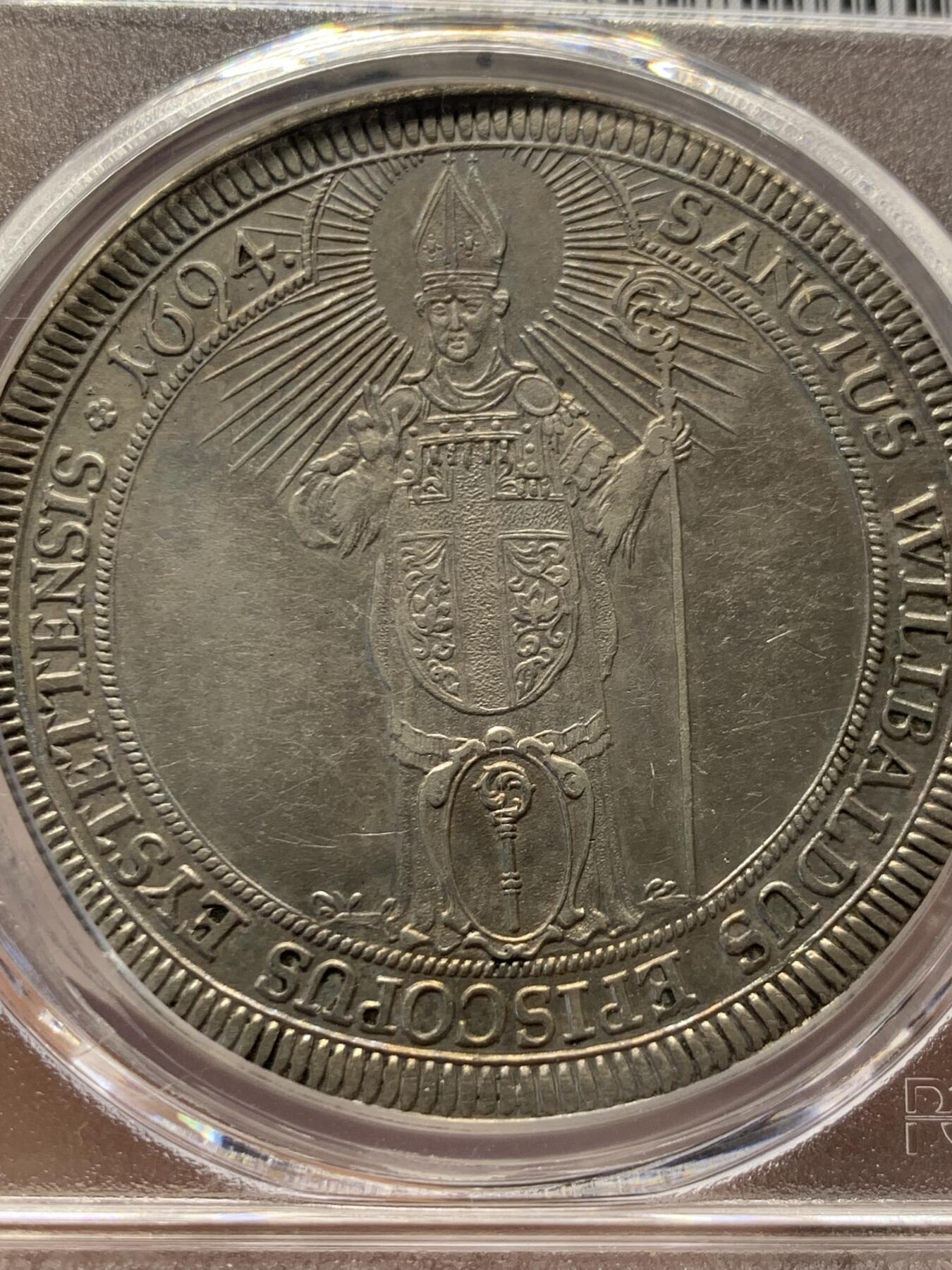 《竞宝斋》第416场 周日，周一，2场连拍 （全场包邮） PCGS AU 德国 1694 艾希施泰特主教区 流通泰勒大银币 发行量仅24264 首拍品种 打制的不错 不可错过