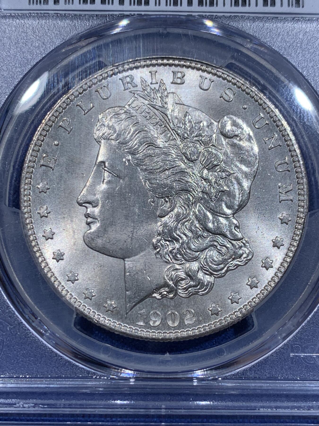 《竞宝斋》第416场 周日，周一，2场连拍 （全场包邮） PCGS MS64 美国 1902-O版 摩根1美元银币 分不错 状态也好 背面支撑有磕