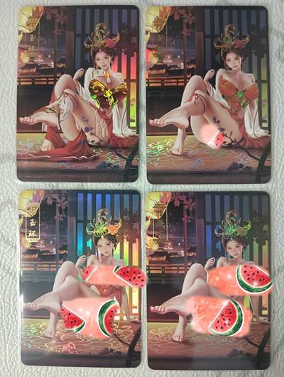 花开卡拍第37期（9月7号周日截拍，品控勿拍!!!拍品不寄存，运费5元，自制卡难免瑕疵，可能存在轻微撞角爆边等出厂瑕疵，品控介意勿拍！） - 青鸾殿 绝代巾帼第一弹 杨玉环3渐变+艺术版特卡 共4张 彩闪