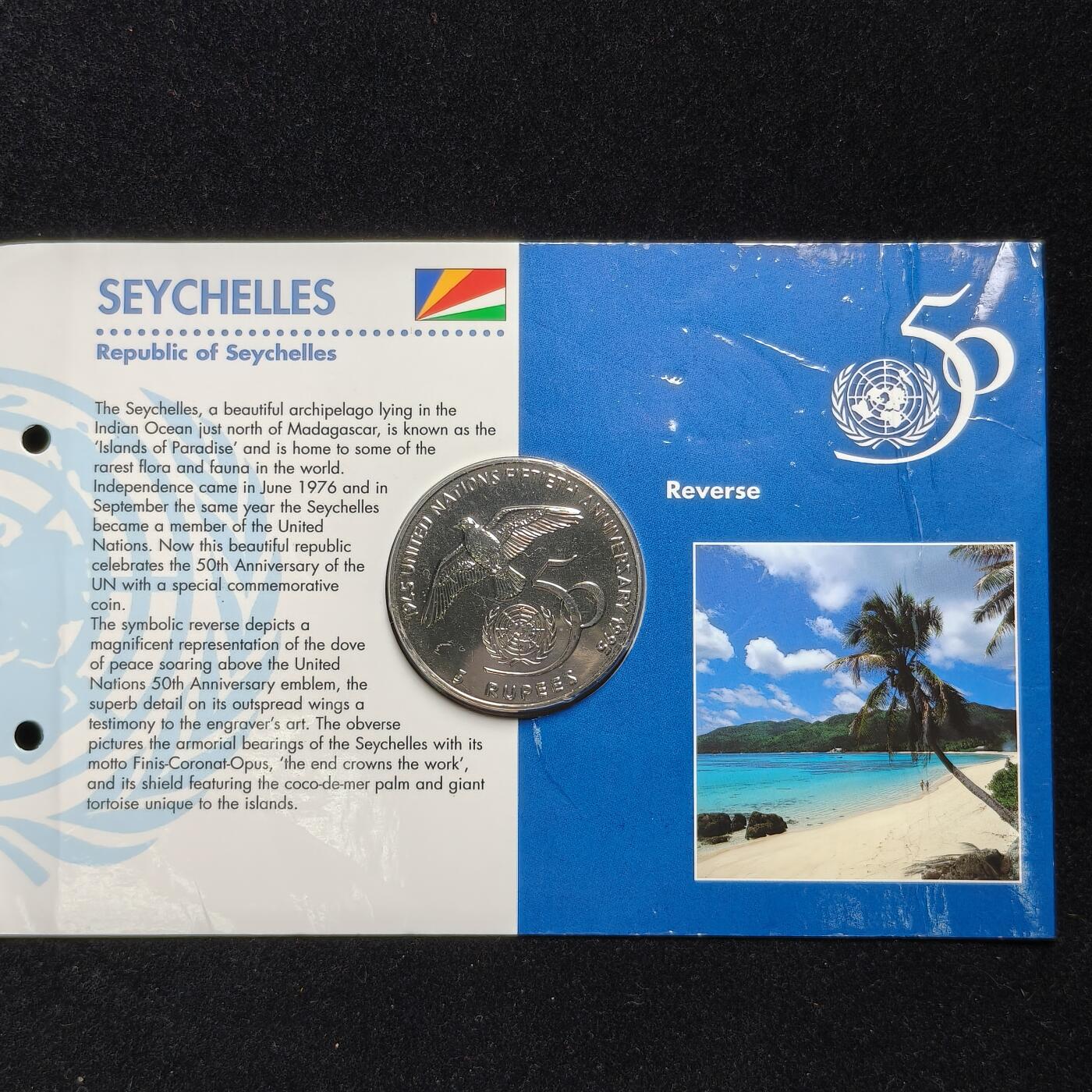 【铜匠收藏】★第125加场★精品币章场，200包邮，不满200.支付运费5元。《接受代拍 代送NGC评级》 塞舌尔 1995年 5卢比 官方大型纪念币卡装