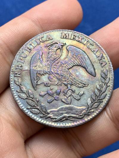《竞宝斋》第416场 周日，周一，2场连拍 （全场包邮） - 1878年墨西哥鹰洋8R 中期鹰洋，GO厂出品，五彩包浆，有戳