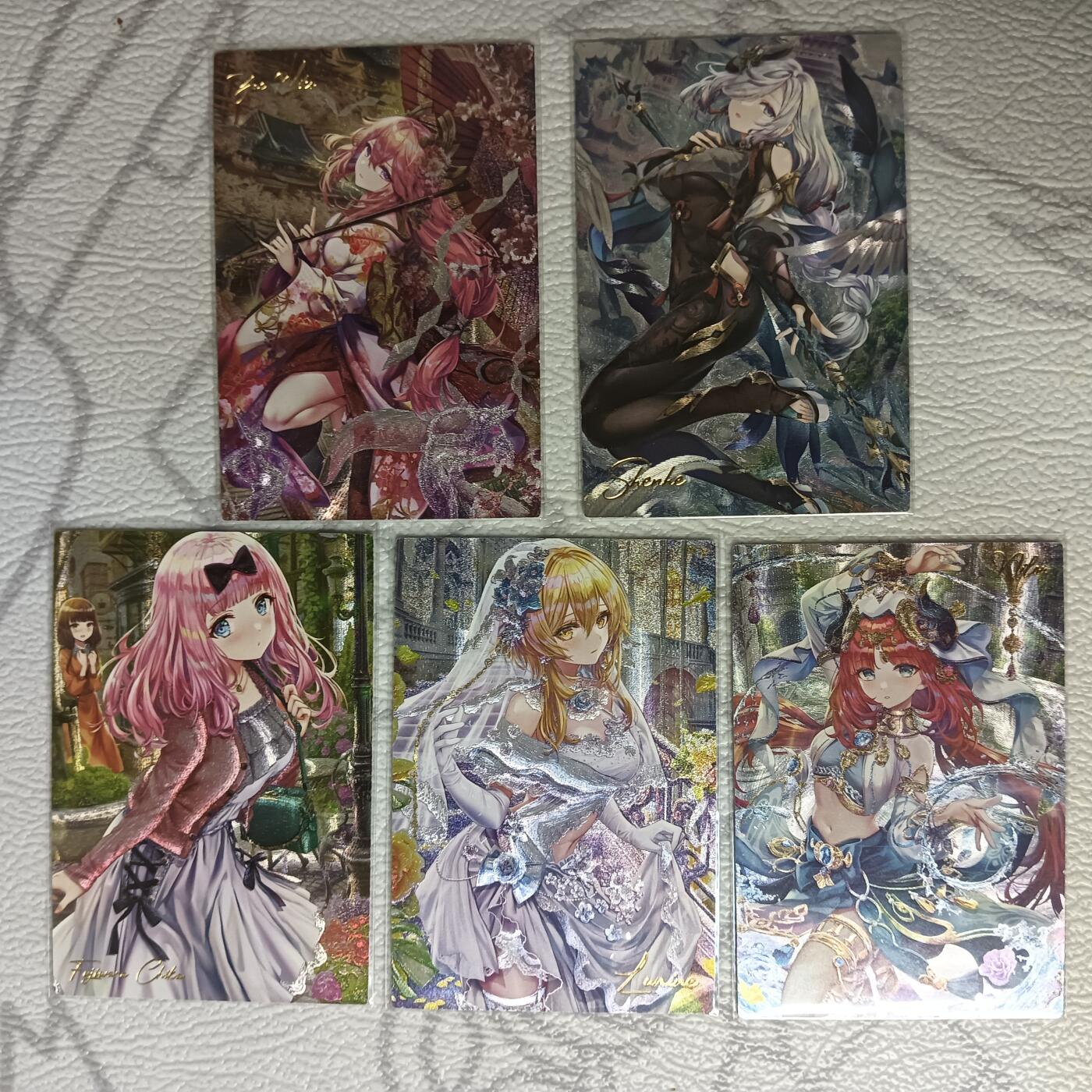 花开卡拍第37期（9月7号周日截拍，品控勿拍!!!拍品不寄存，运费5元，自制卡难免瑕疵，可能存在轻微撞角爆边等出厂瑕疵，品控介意勿拍！） 藏无缺卡牌 璇哥 原神系列5张 粗闪