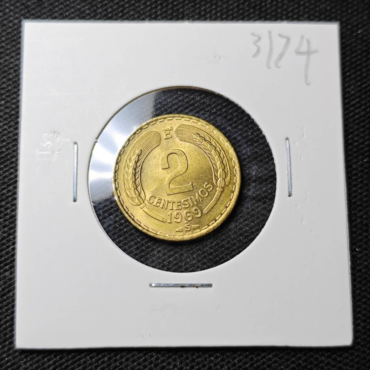 KK钱币收藏小铺 第331期 2月预留时间 周末发货  1969智利2分飞鹰铜币