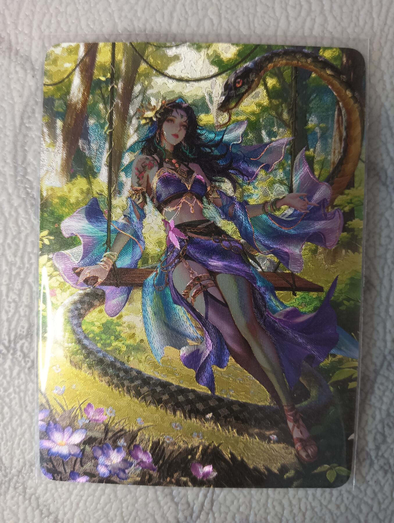 花开卡拍第37期（9月7号周日截拍，品控勿拍!!!拍品不寄存，运费5元，自制卡难免瑕疵，可能存在轻微撞角爆边等出厂瑕疵，品控介意勿拍！） 百里卡牌 飞鸿水浒特卡 异画巳蛇姬粗闪（三套的福利卡）