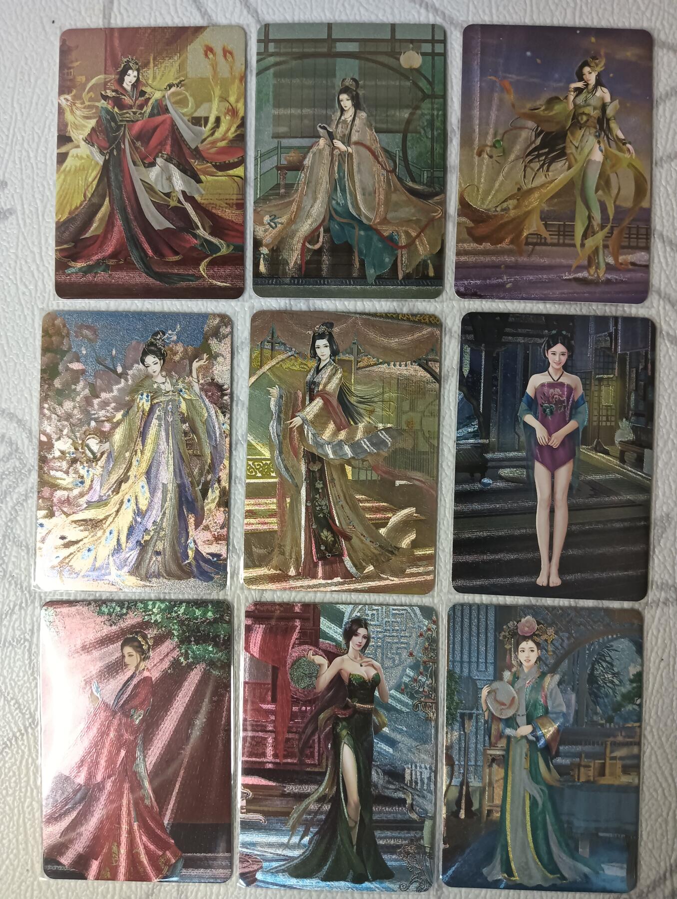花开卡拍第37期（9月7号周日截拍，品控勿拍!!!拍品不寄存，运费5元，自制卡难免瑕疵，可能存在轻微撞角爆边等出厂瑕疵，品控介意勿拍！） 宁缺卡牌 历代皇后第十弹 一套9张 粗闪