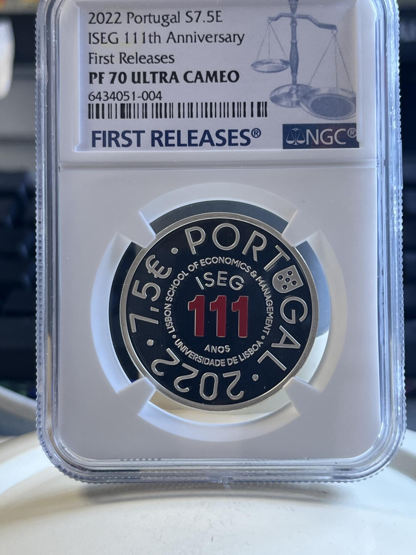 第173期拍卖【长期征集拍品】  葡萄牙2022年ISEG 111周年纪念银币NGC-PF70首原盒证书，925银，13.5克，发行2889枚