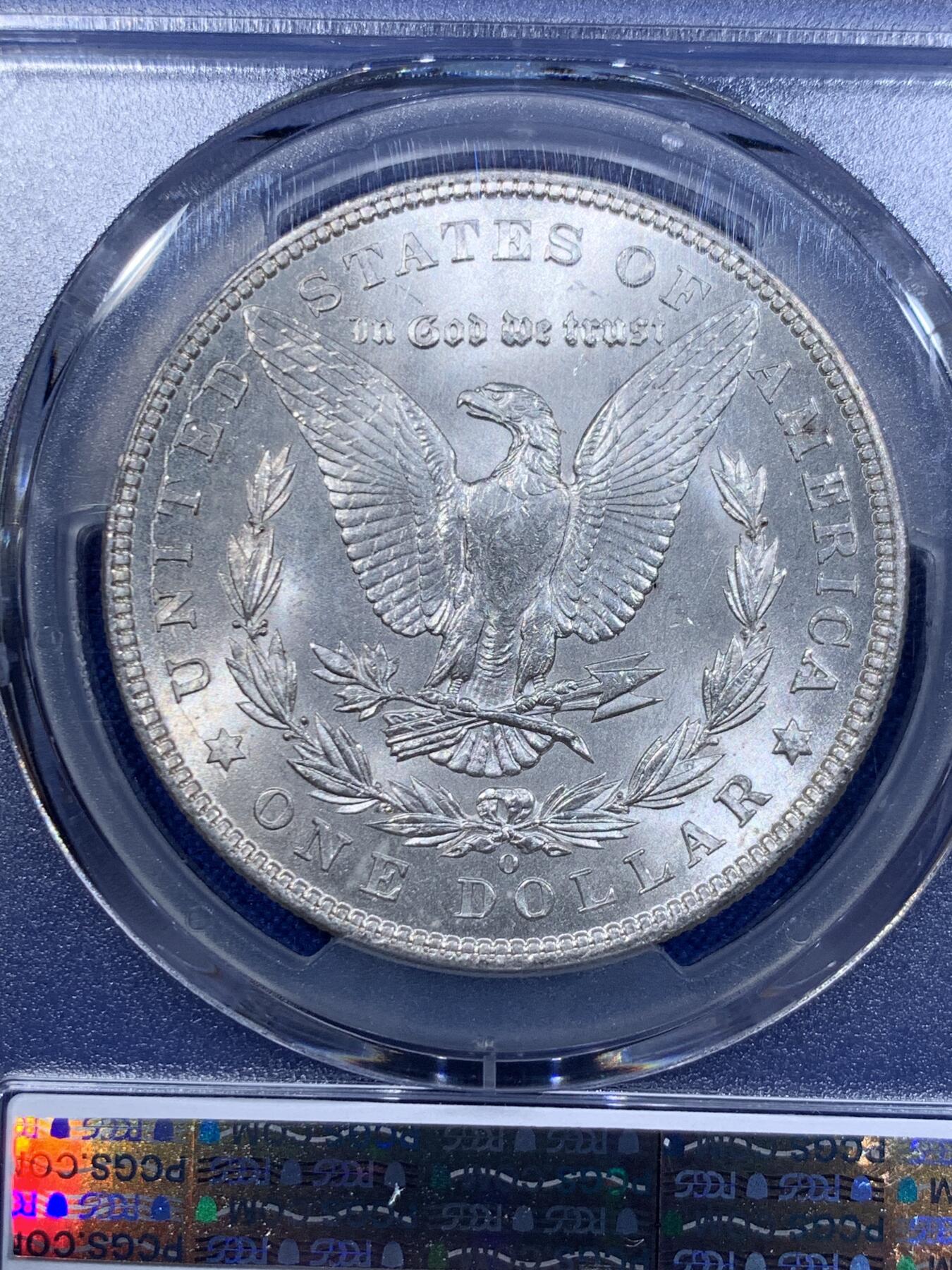 《竞宝斋》第416场 周日，周一，2场连拍 （全场包邮） PCGS MS64 美国 1902-O版 摩根1美元银币 分不错 状态也好 背面支撑有磕