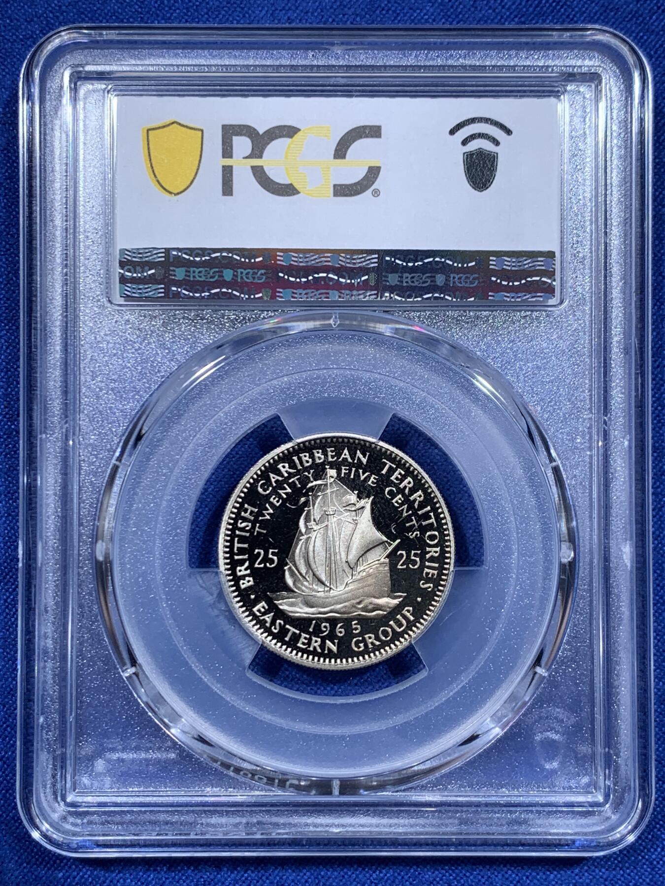 《竞宝斋》第416场 周日，周一，2场连拍 （全场包邮） PCGS PR68DCAM 东加勒比1965年25分镍币